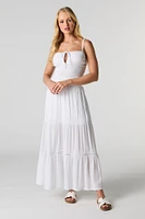 Drawstring Tiered Maxi Skirt