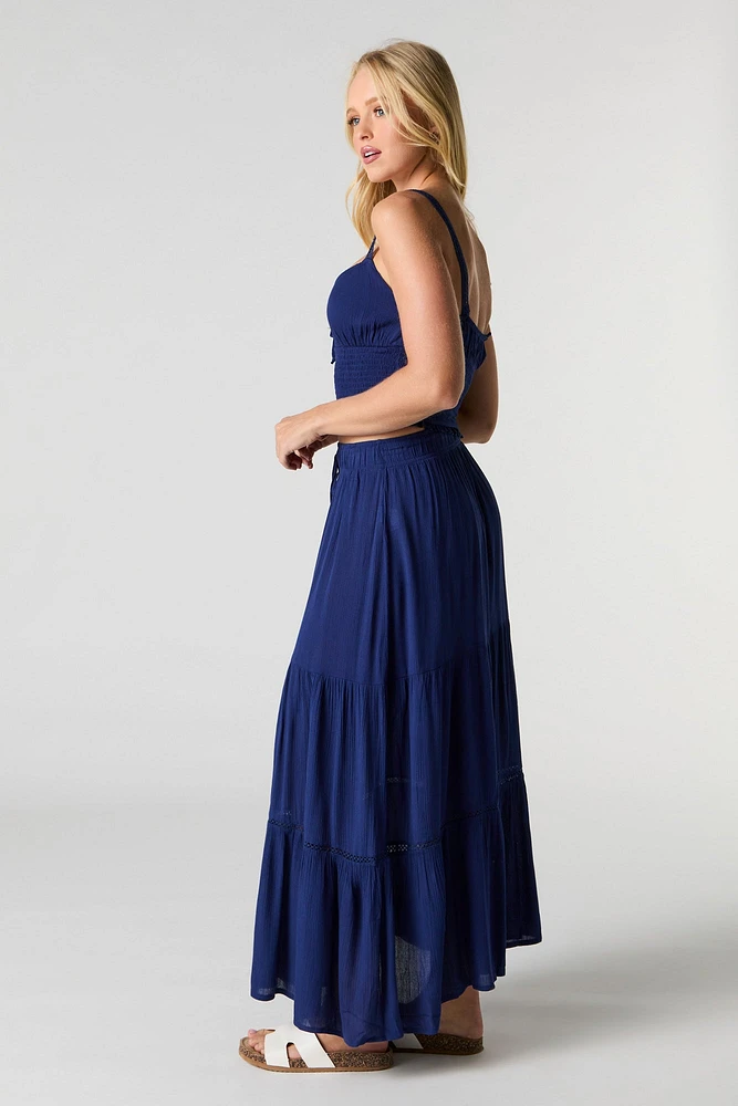 Jupe maxi étagée à taille coulissante