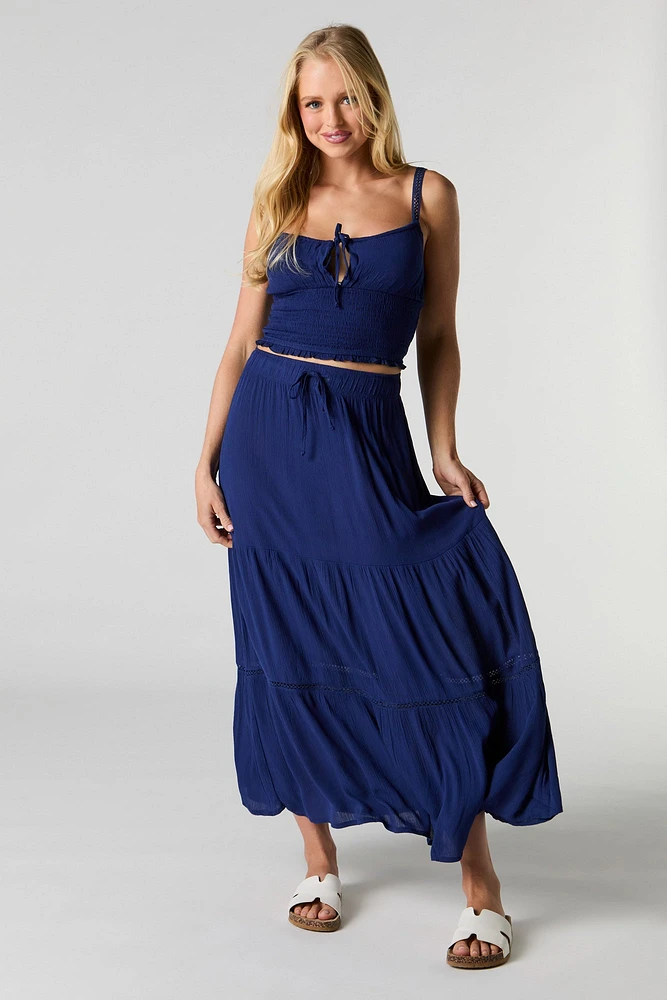 Jupe maxi étagée à taille coulissante