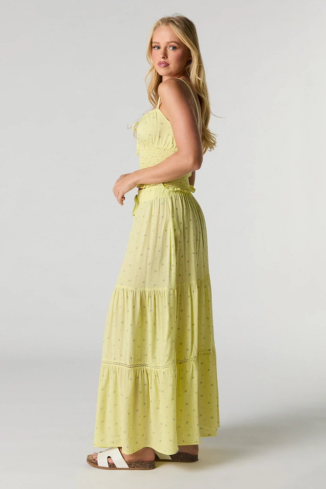 Drawstring Tiered Maxi Skirt