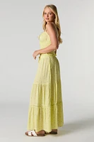 Drawstring Tiered Maxi Skirt