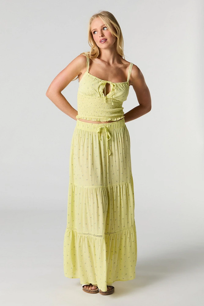 Drawstring Tiered Maxi Skirt