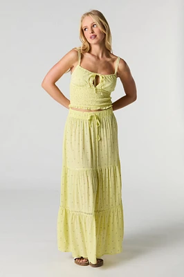Drawstring Tiered Maxi Skirt