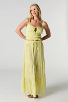 Drawstring Tiered Maxi Skirt