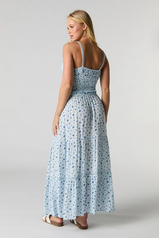 Drawstring Tiered Maxi Skirt