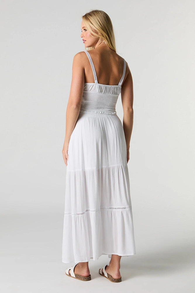 Drawstring Tiered Maxi Skirt