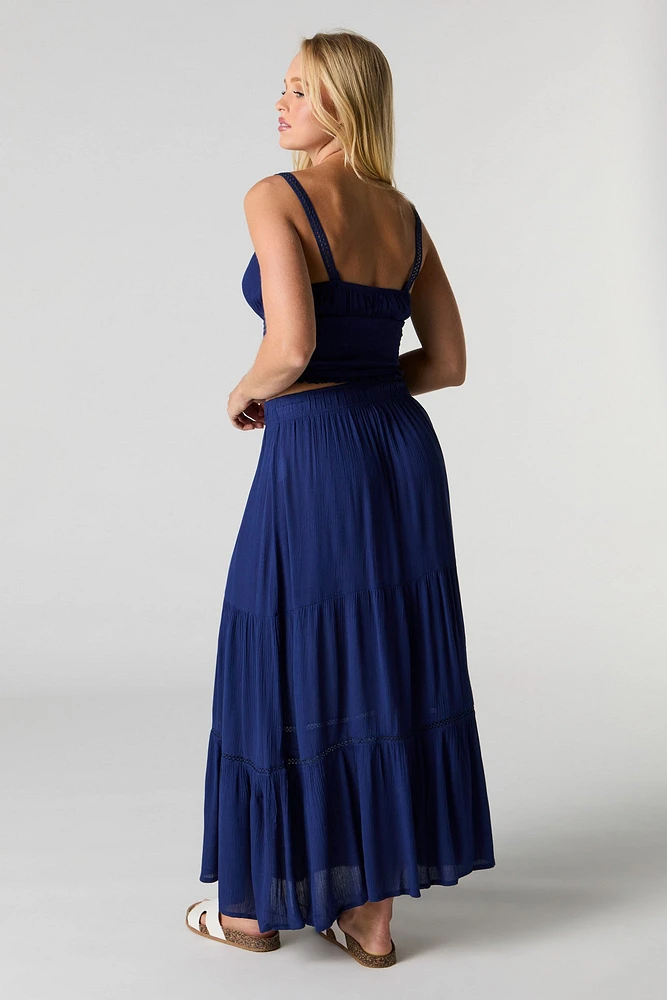 Jupe maxi étagée à taille coulissante