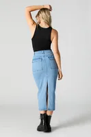 Light Wash Multi-Cargo Midi Denim Skirt