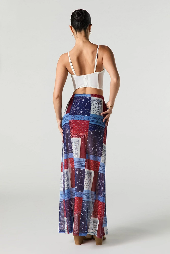 Printed Mesh Maxi Wrap Skort