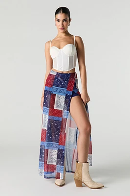 Printed Mesh Maxi Wrap Skort