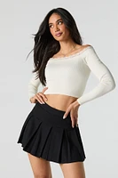 Minijupe-short plissée unie