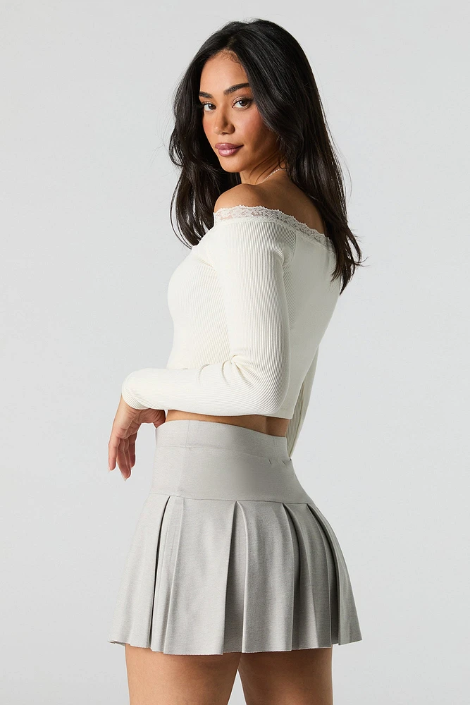 Solid Pleated Mini Skort