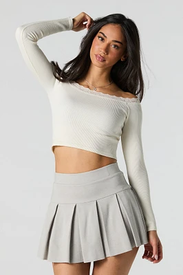 Solid Pleated Mini Skort
