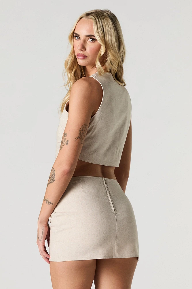 Minijupe-short croisée en mélange de lin
