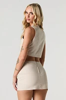 Minijupe-short croisée en mélange de lin