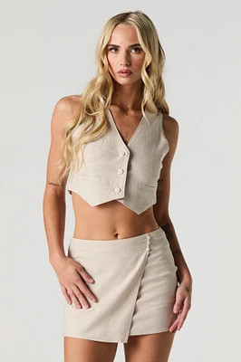 Linen-Blend Mini Wrap Skort