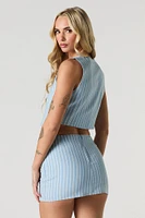 Linen-Blend Mini Wrap Skort