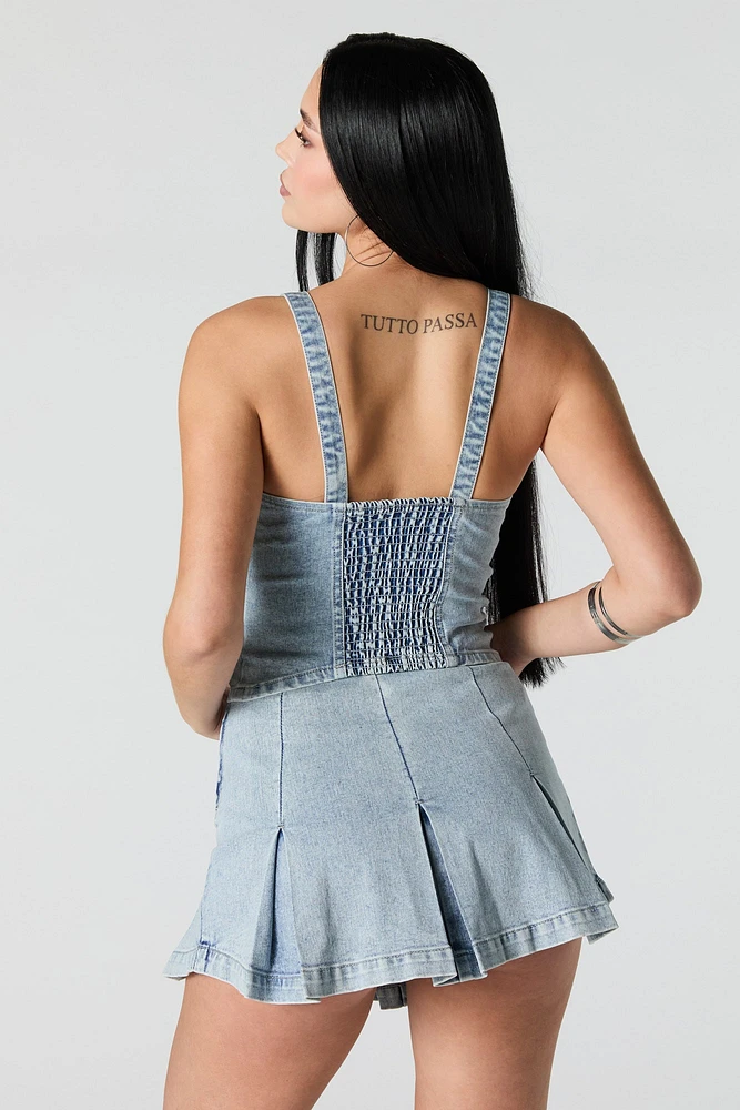 Denim Pleated Mini Skirt