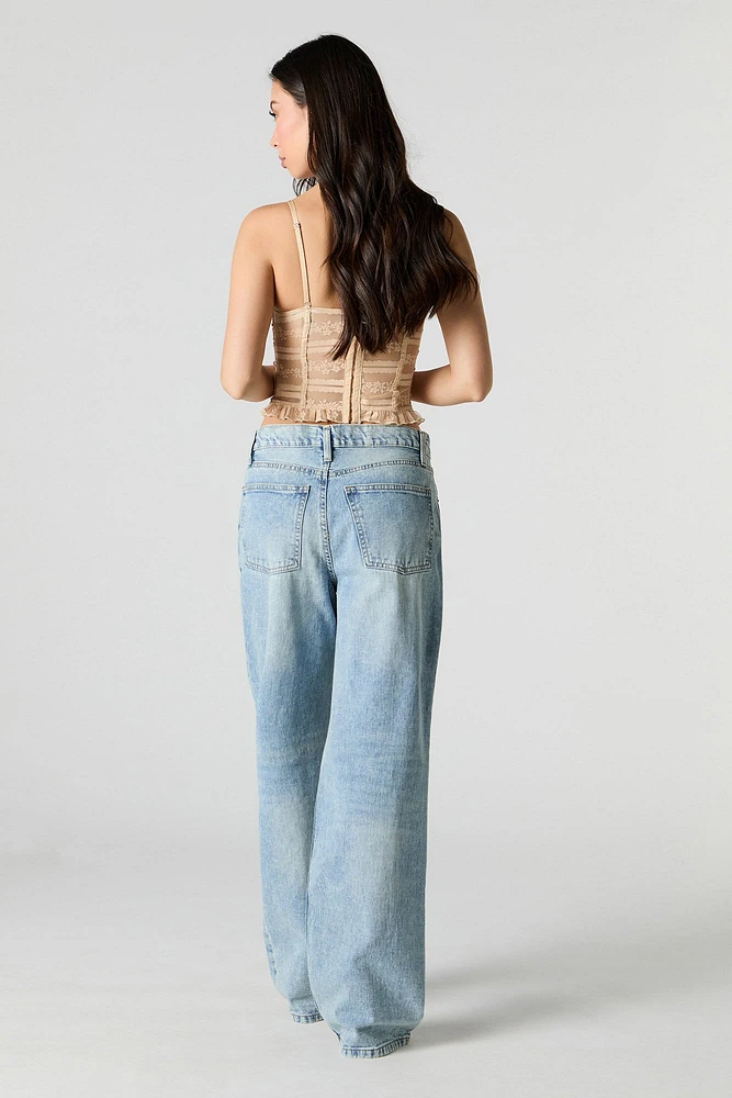 Rhinestone Heart Cut-Out Wide Leg Jean