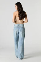 Rhinestone Heart Cut-Out Wide Leg Jean