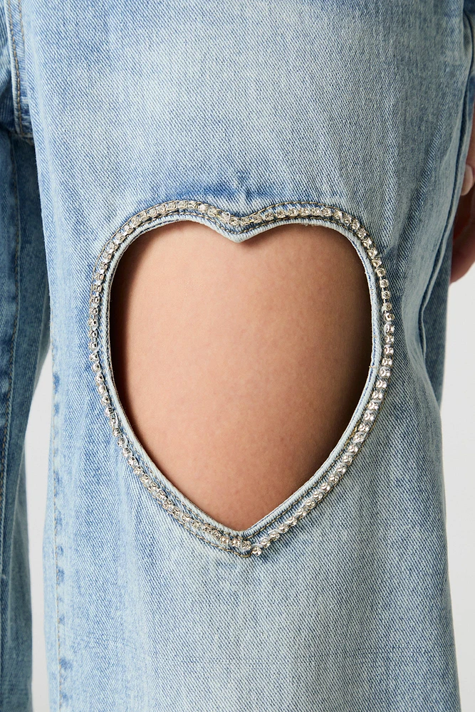 Rhinestone Heart Cut-Out Wide Leg Jean