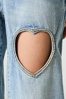 Rhinestone Heart Cut-Out Wide Leg Jean