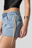 Short en denim avec franges et pierres du Rhin