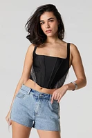 Short en denim avec franges et pierres du Rhin