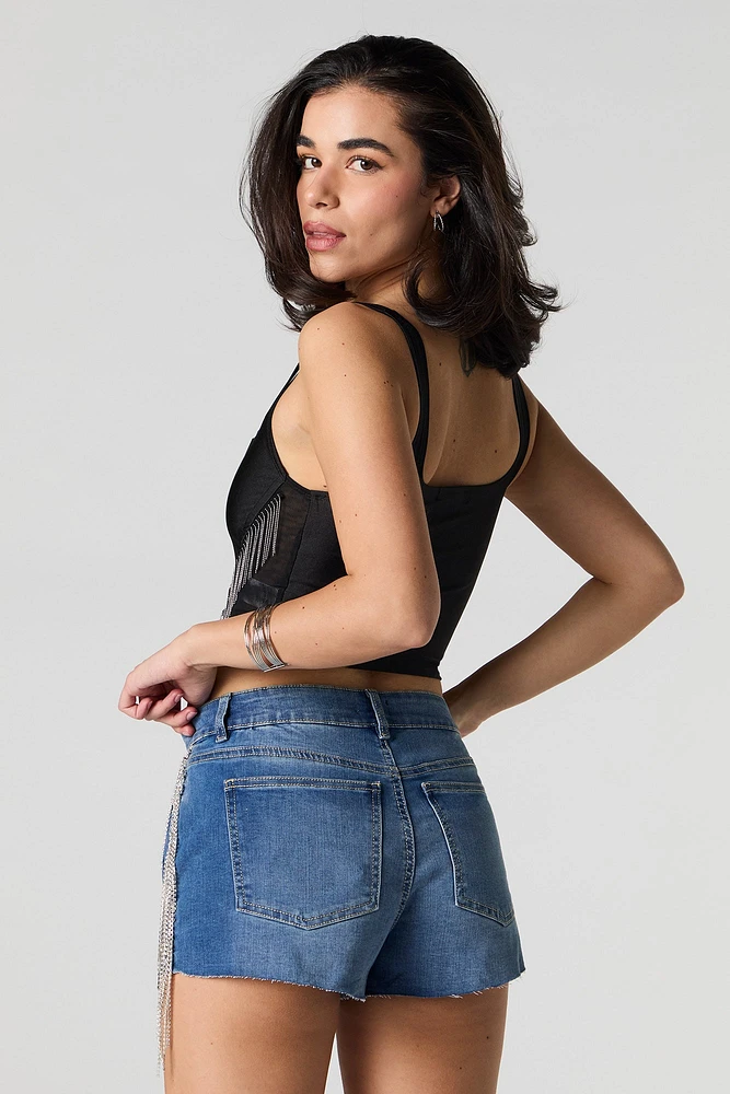 Rhinestone Fringe Denim Short