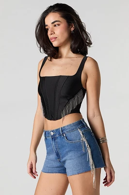 Rhinestone Fringe Denim Short