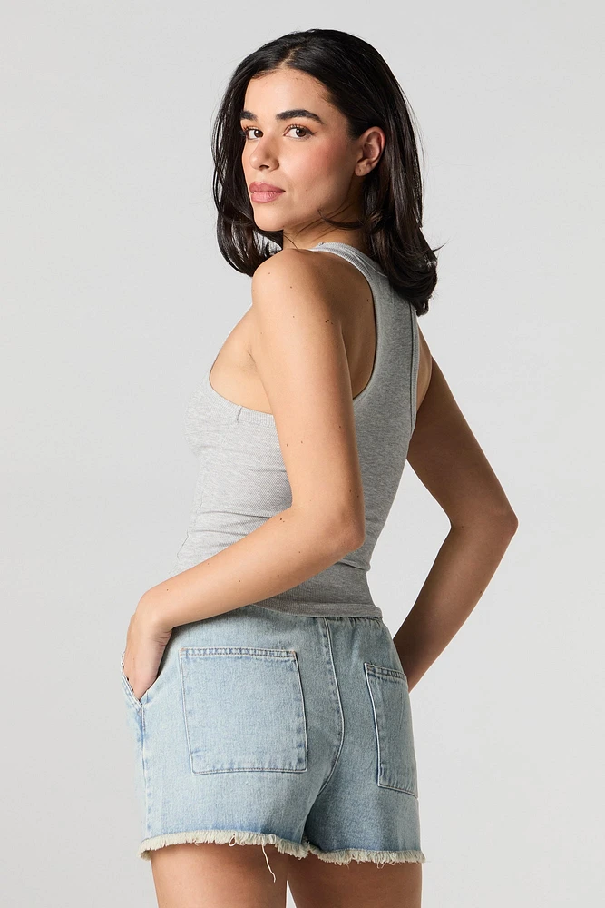 Short en denim avec franges et taille coulissante