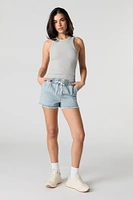 Short en denim avec franges et taille coulissante