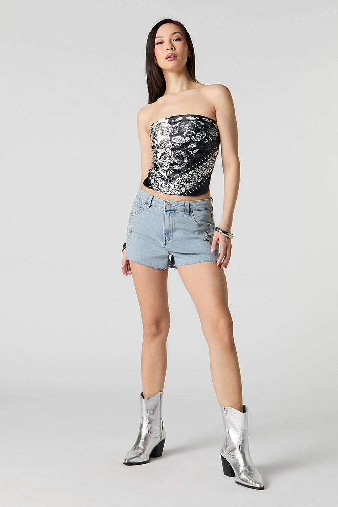 Short en denim extensible clouté