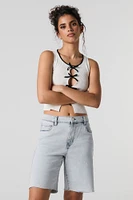 Stretch Distressed Denim Bermuda Short