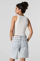 Bermuda en denim extensible à effet d'usure