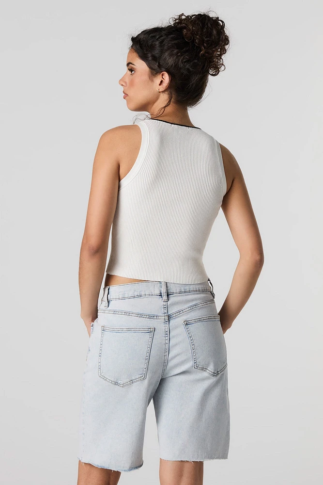 Stretch Distressed Denim Bermuda Short