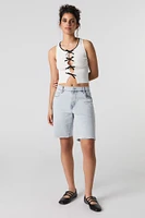Bermuda en denim extensible à effet d'usure