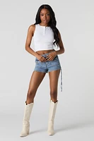 Side Tie Denim Cargo Short