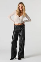 Faux Leather Wide Leg Dress Pant