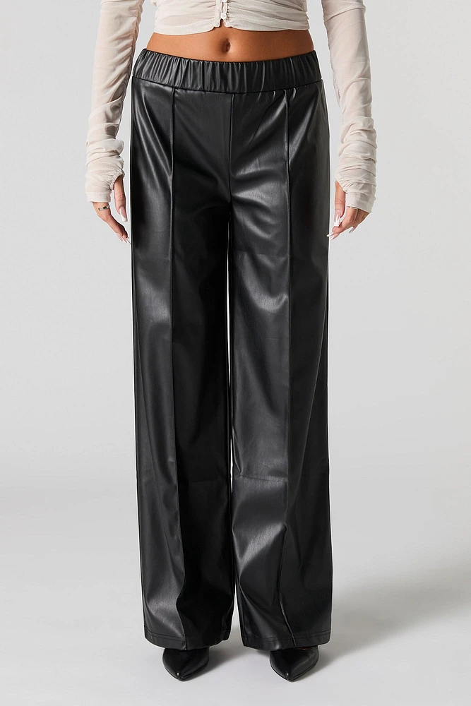 Faux Leather Wide Leg Dress Pant