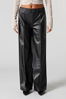 Faux Leather Wide Leg Dress Pant