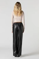 Faux Leather Wide Leg Dress Pant