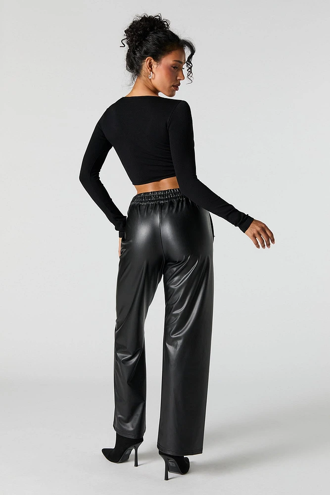 Faux Leather Wide Leg Pant