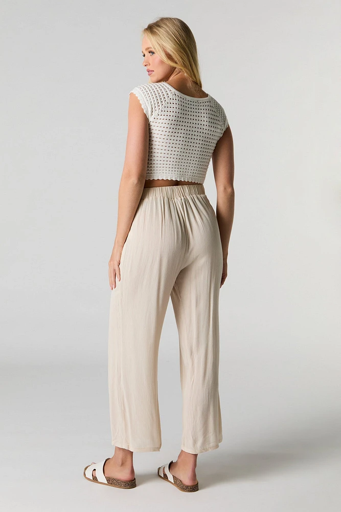 Pantalon écourté fluide à jambe large