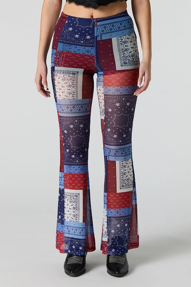 Printed Mesh Flare Pant