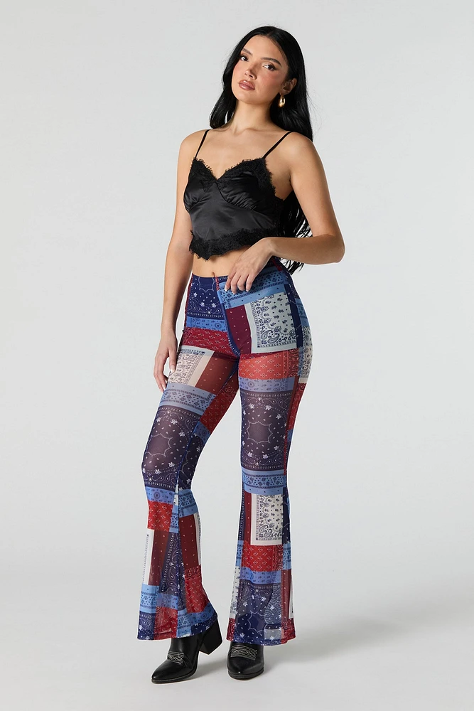 Printed Mesh Flare Pant