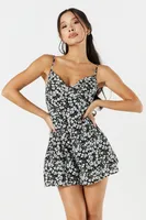 Floral Print Cowl Neck Mini Romper