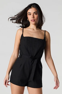 Combi-short en mélange de lin avec ceinture