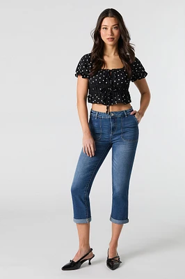 Capri en denim extensible à ourlet roulé