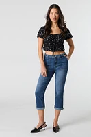 Stretch Rolled Hem Denim Capri